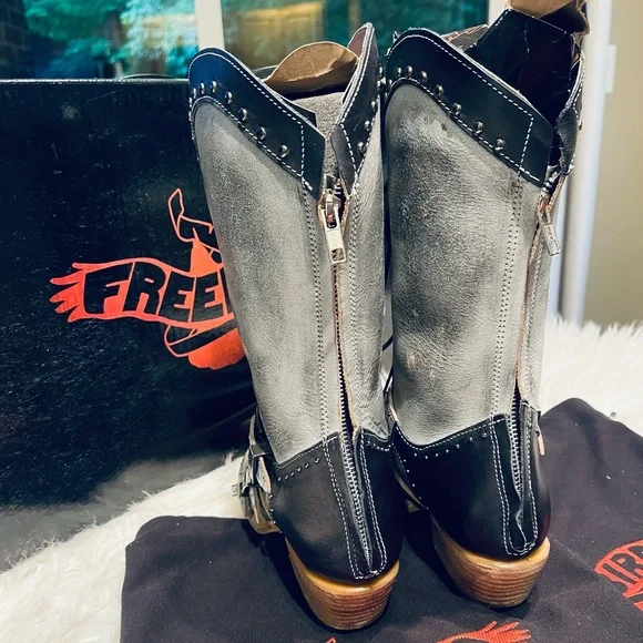 Freebird by Steven Winnie Ice Leather Mid Calf Heeled Boots - Picture 9 of 15